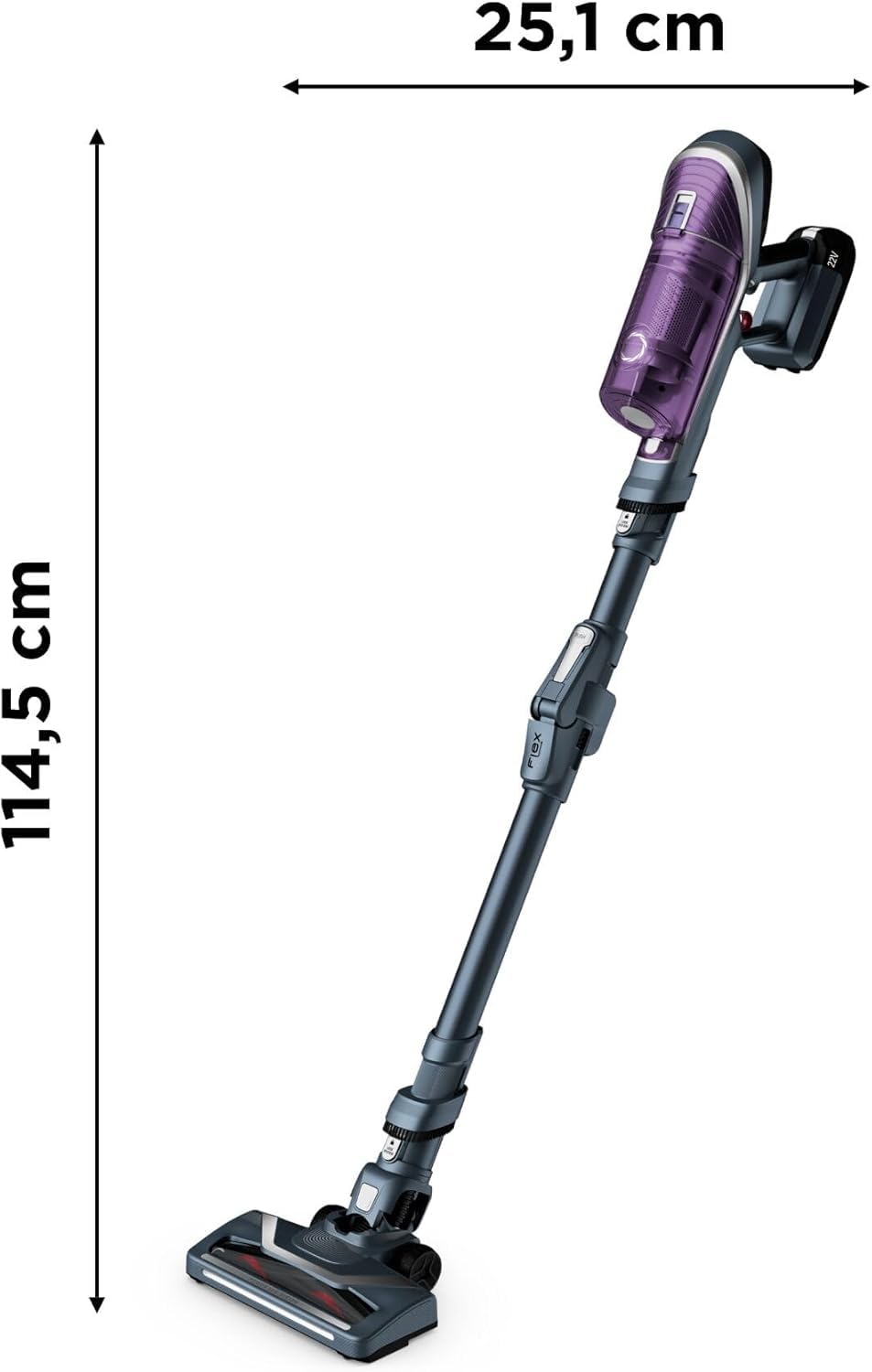 Rowenta XForce Flex 8.60 Escoba sin Cable, 22V Batería Extraíble, Tubo Flexible y LED, 35Min
