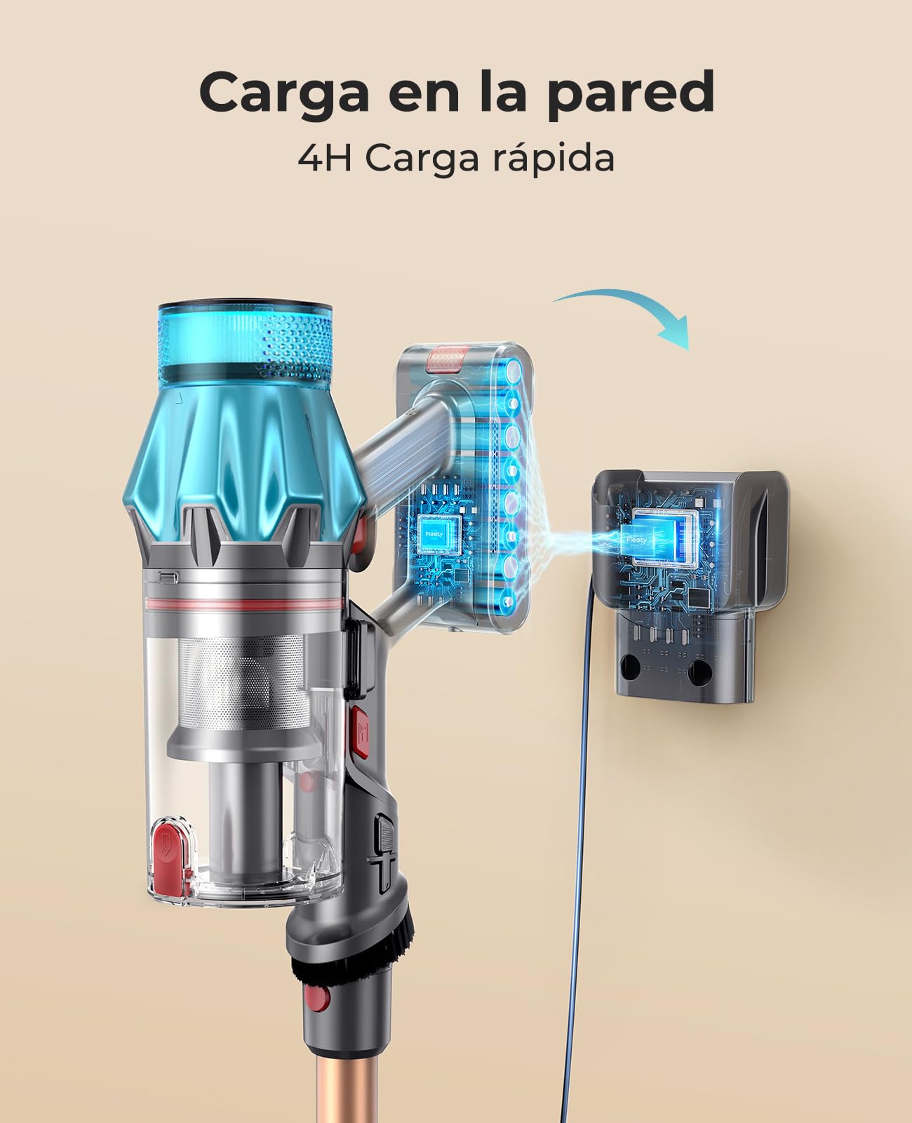 Fieety Aspiradora sin Cable 45Kpa 550W 60Min, Pantalla LED, Antienredos, para Alfombra y Suelo