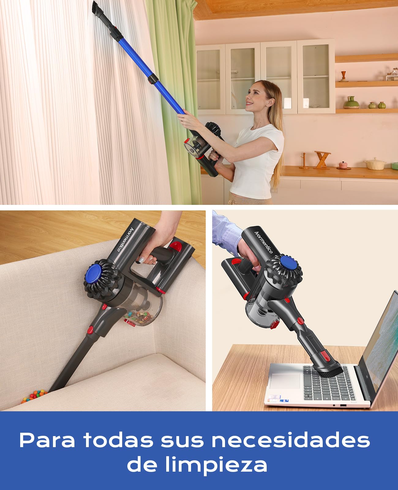 Ivormentico Aspiradora sin Cable 40Kpa 450W 50Min, LED Verde, para Suelo y Pelo de Mascotas