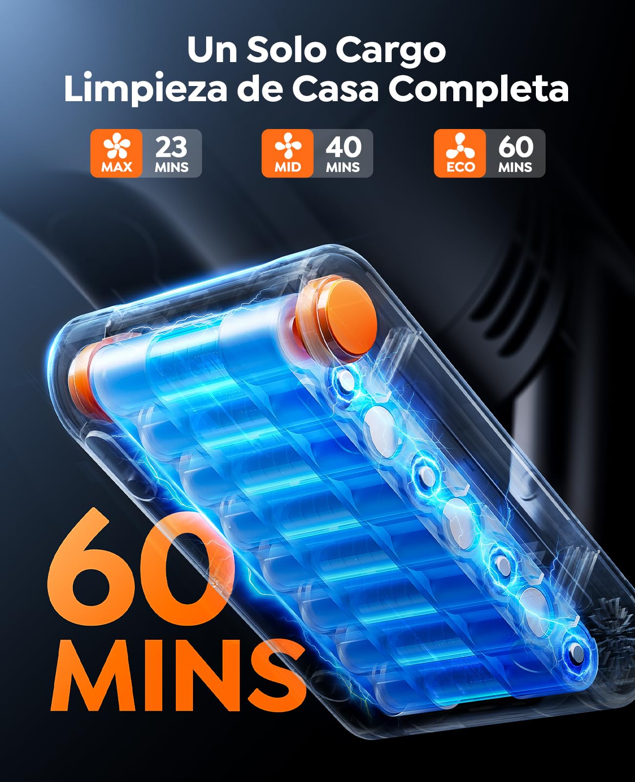 Aspiradora sin Cable 45KPa 550W 60Min con Aromatizante, Tubo Flexible y Pantalla LED