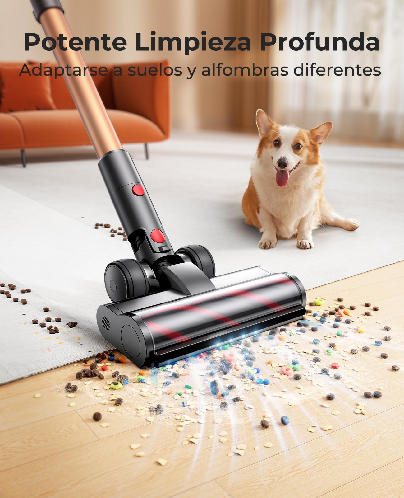 Fieety Aspiradora sin Cable 45Kpa 550W 60Min, Pantalla LED, Antienredos, para Alfombra y Suelo