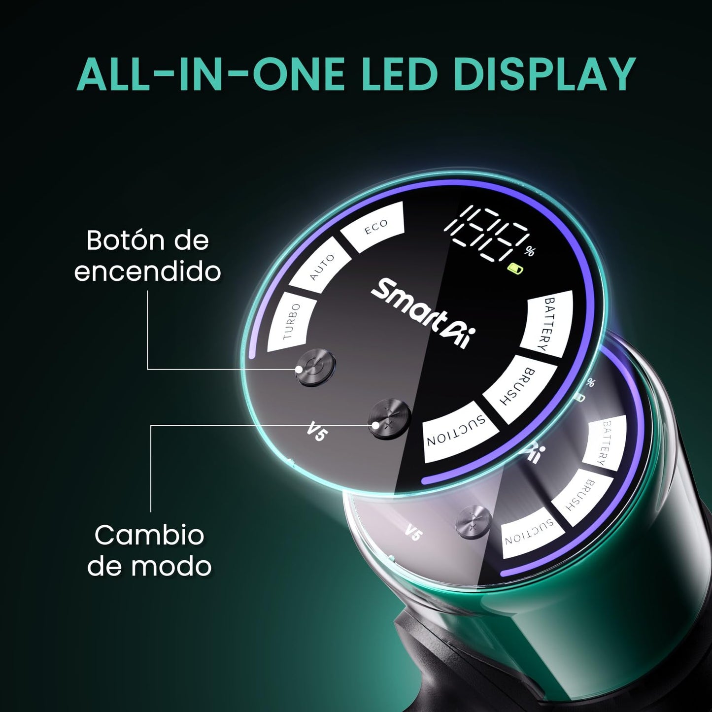 SmartAI V5 Aspiradora sin Cable 50Kpa 600W 70Min, Modo Auto, Antienredos para Suelos y Mascotas