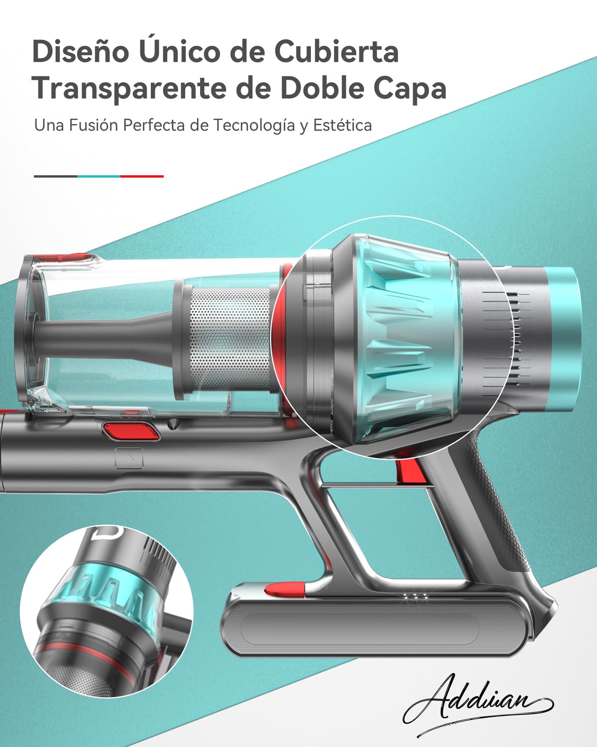 Dsoope YU7 Aspiradora sin Cable 580W 47KPa 70Min con Pantalla LED y Base de Carga Mural