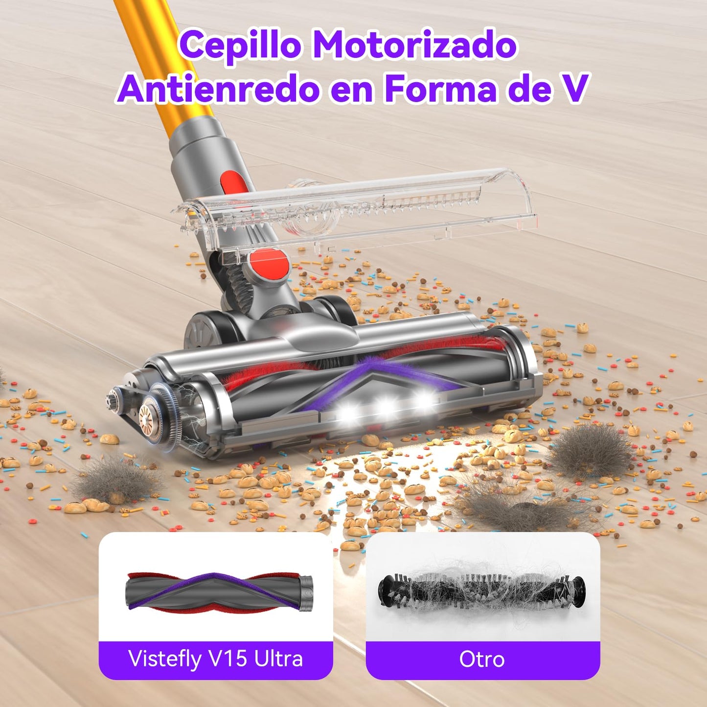 Vistefly V15 Ultra Aspiradora sin Cable 48Kpa 600W 70Min, Pantalla Dual, para Mascotas y Suelos