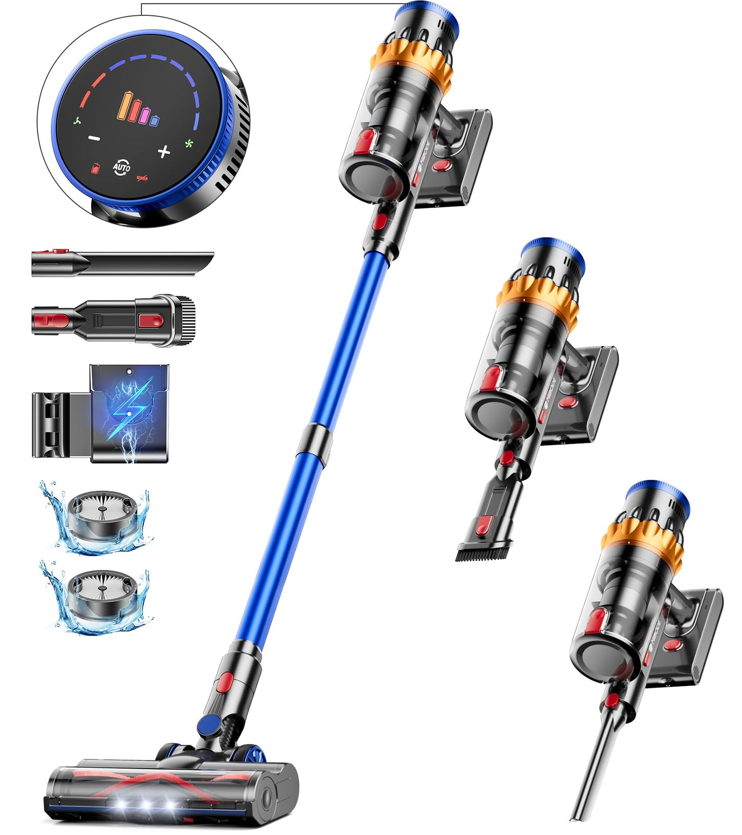 MIBODE Aspiradora sin Cable 45Kpa 550W 70Min, LED Táctil, Modo Auto, para Pelo y Suelos