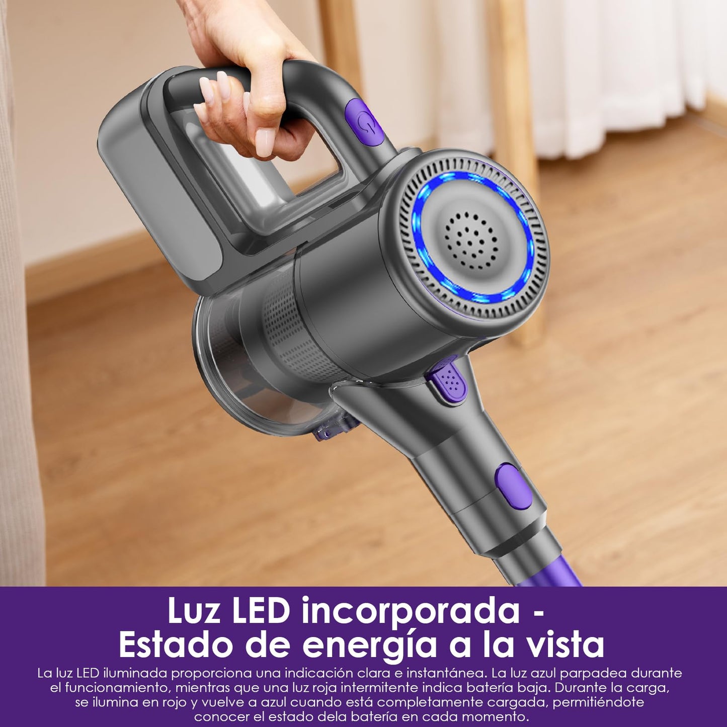 Suirviz U8 Aspiradora sin Cable 40KPa 35Min con Luz Verde, Ideal para Suelos, Alfombras y Mascotas