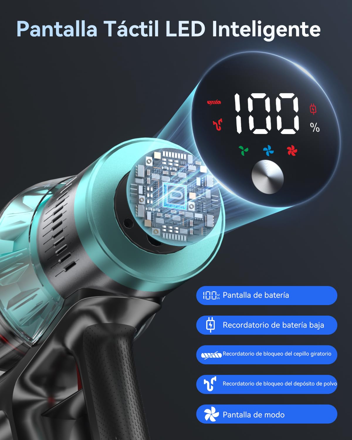 Dsoope YU7 Aspiradora sin Cable 580W 47KPa 70Min con Pantalla LED y Base de Carga Mural