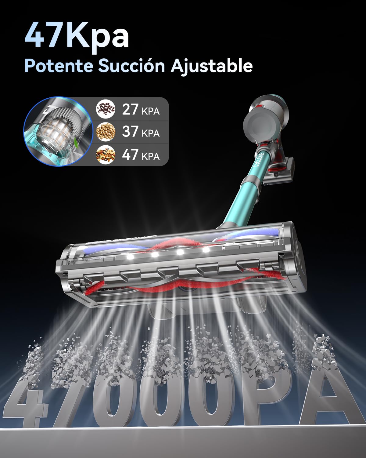 Dsoope YU7 Aspiradora sin Cable 580W 47KPa 70Min con Pantalla LED y Base de Carga Mural