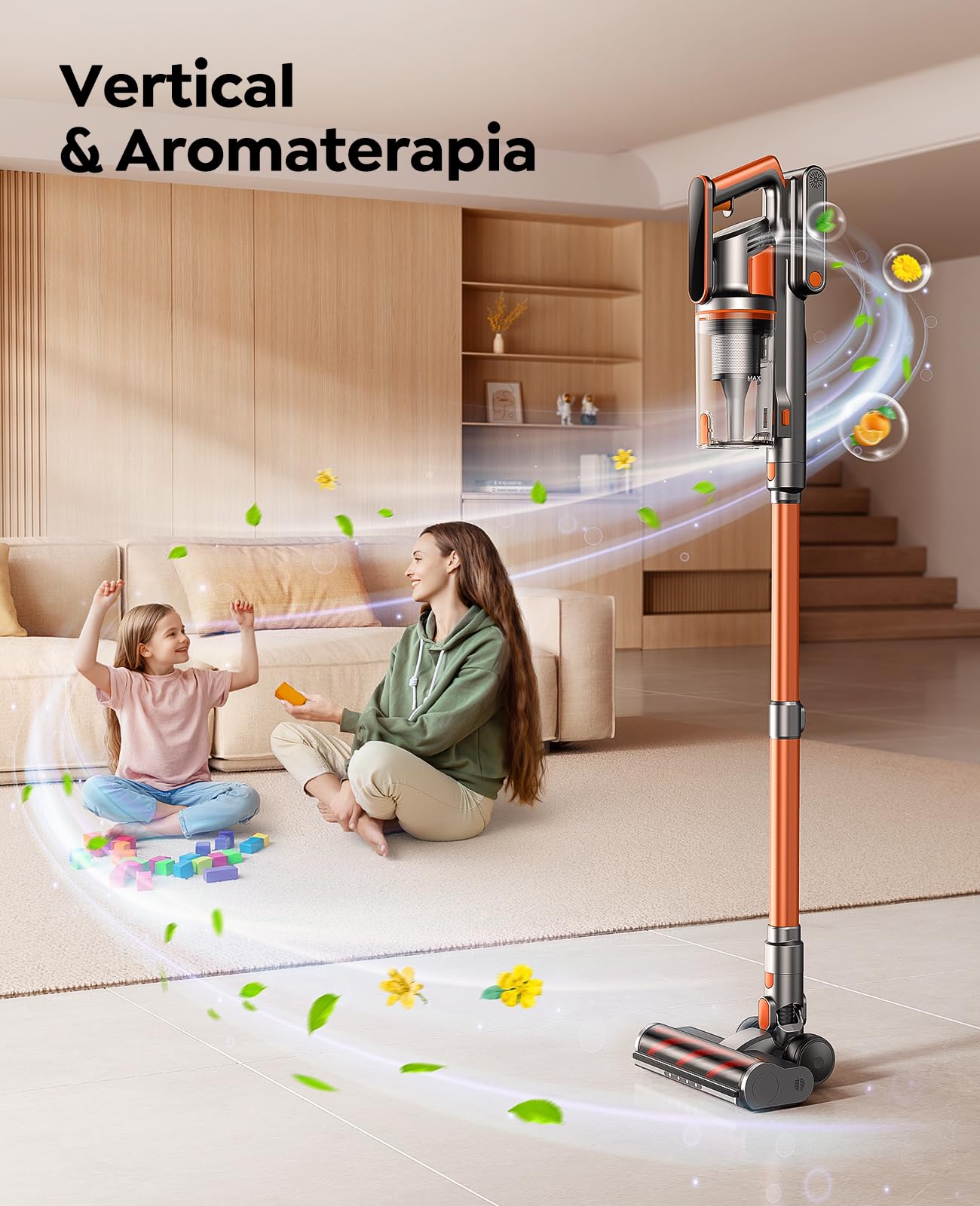 Aspiradora sin Cable 45KPa 550W 60Min con Aromatizante, Tubo Flexible y Pantalla LED