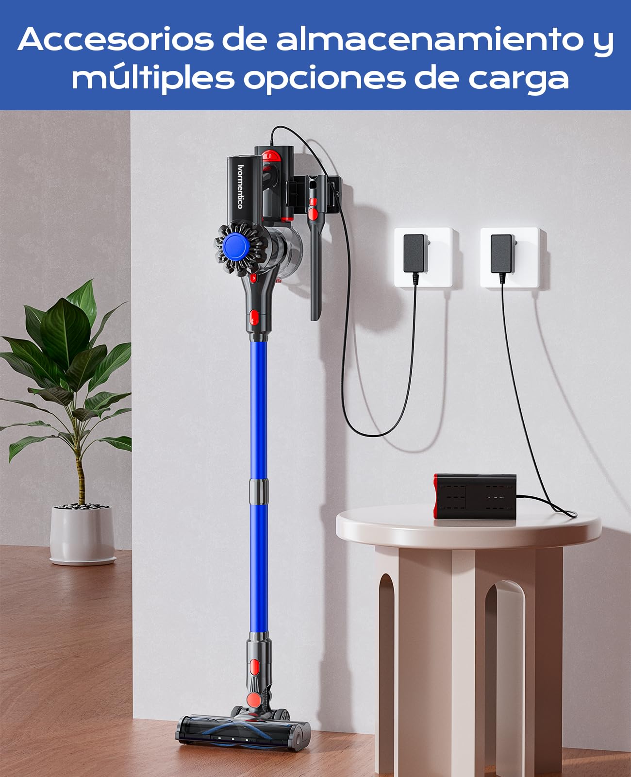 Ivormentico Aspiradora sin Cable 40Kpa 450W 50Min, LED Verde, para Suelo y Pelo de Mascotas