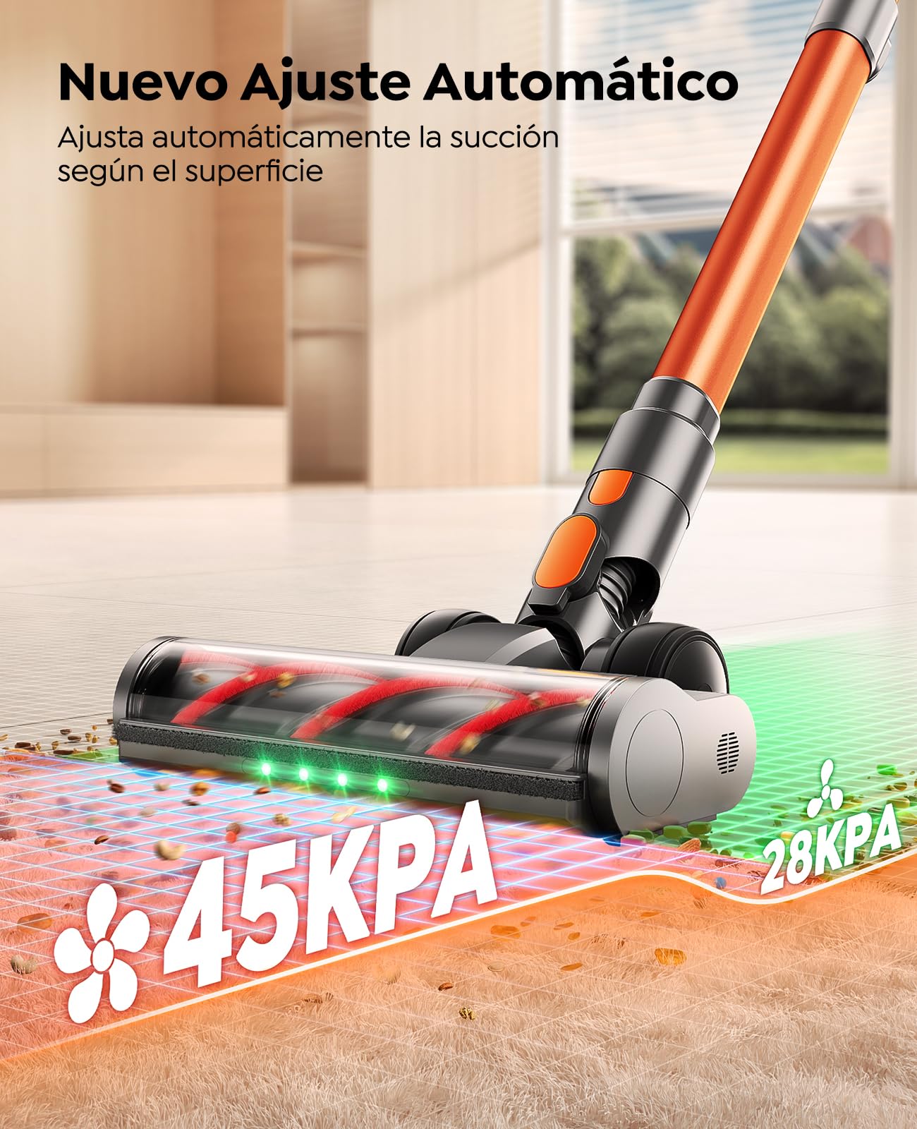 Aspiradora sin Cable 45KPa 550W 60Min con Aromatizante, Tubo Flexible y Pantalla LED