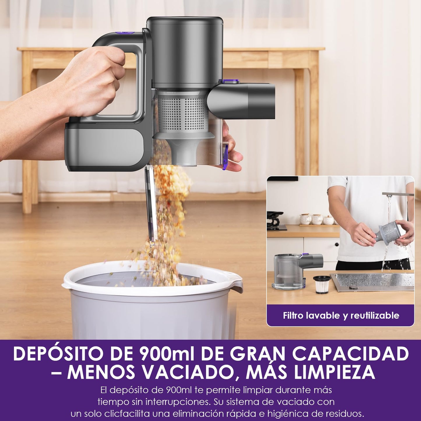 Suirviz U8 Aspiradora sin Cable 40KPa 35Min con Luz Verde, Ideal para Suelos, Alfombras y Mascotas