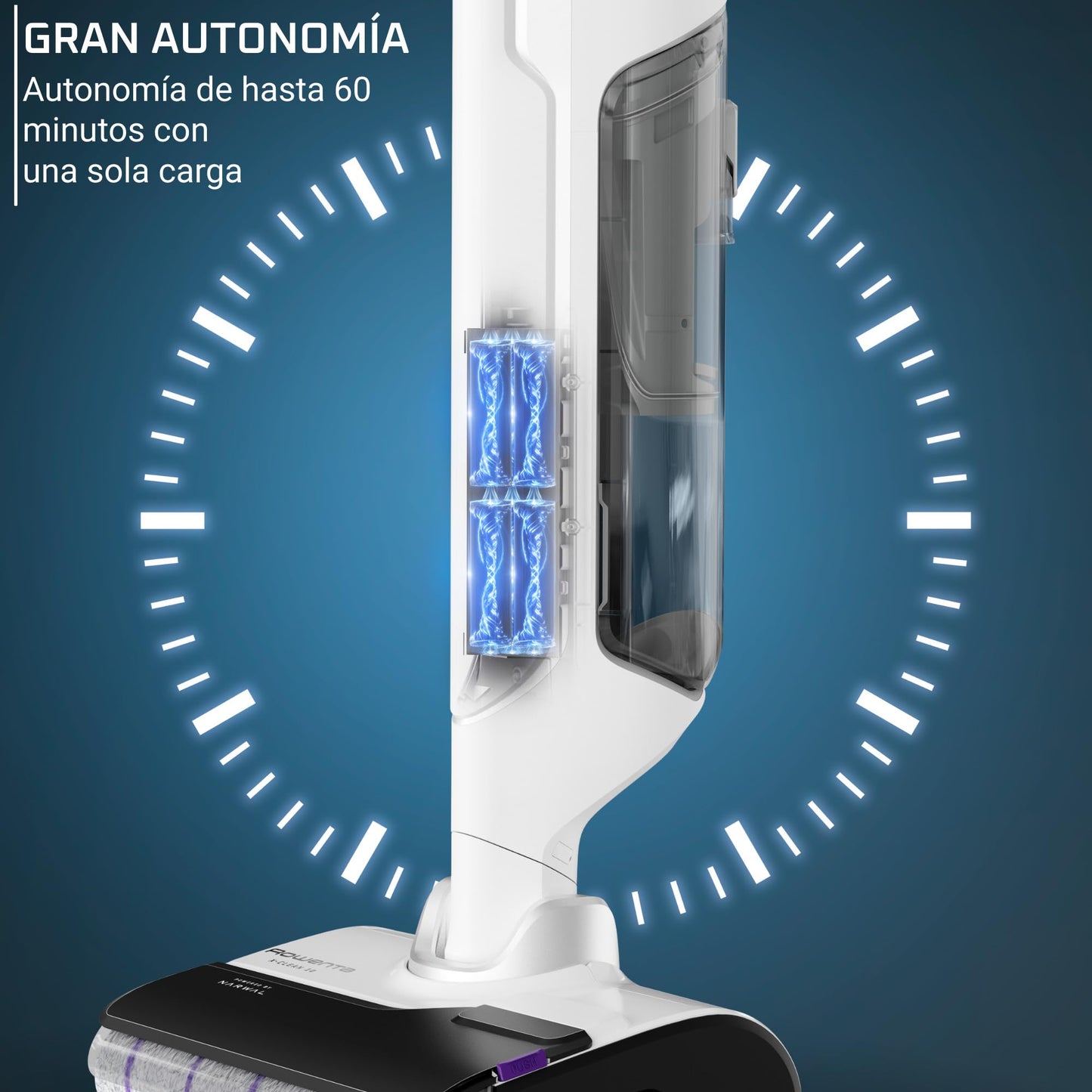 Rowenta X-Clean 10 Fregona Eléctrica Sin Cable, Wet & Dry, Autolimpieza, Secado, GZ7540WO