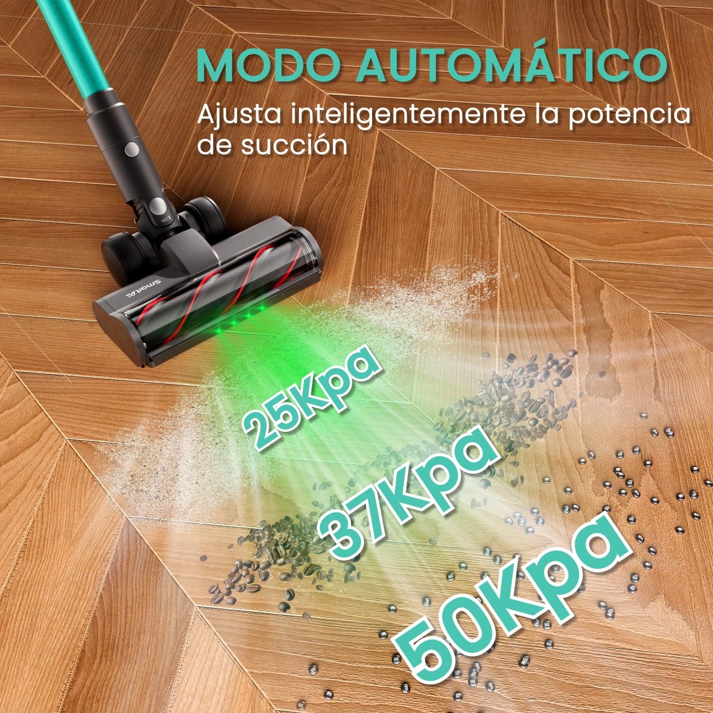 SmartAI V5 Aspiradora sin Cable 50Kpa 600W 70Min, Modo Auto, Antienredos para Suelos y Mascotas
