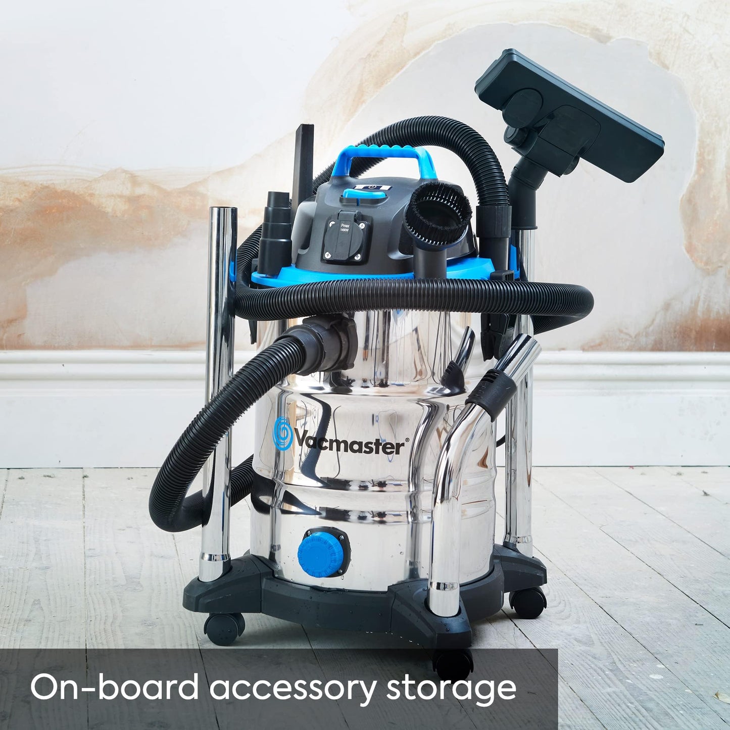 Vacmaster VQ1530SFDC Aspirador Seco-Húmedo 30L 1500W Inoxidable con Soplador y Toma Eléctrica
