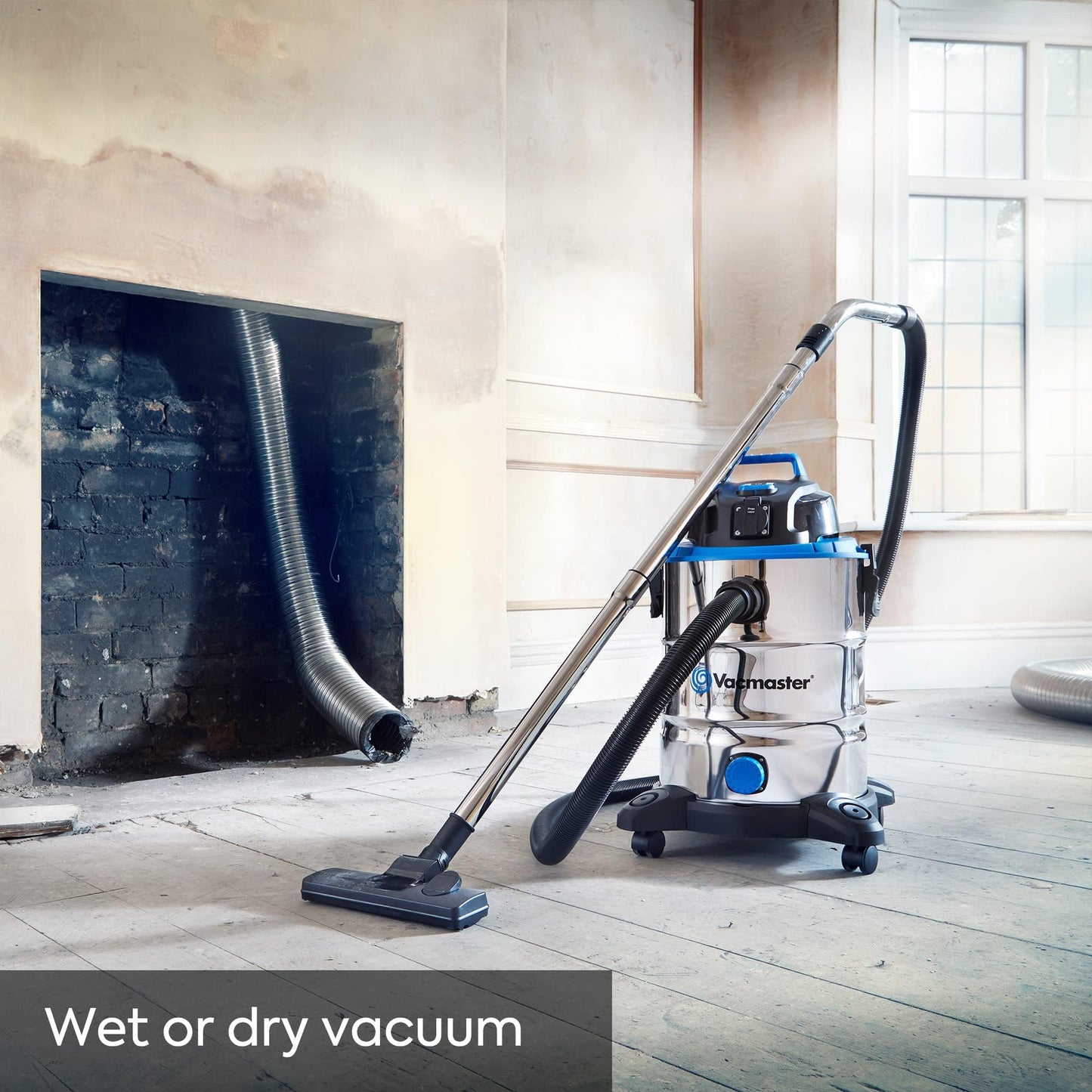 Vacmaster VQ1530SFDC Aspirador Seco-Húmedo 30L 1500W Inoxidable con Soplador y Toma Eléctrica