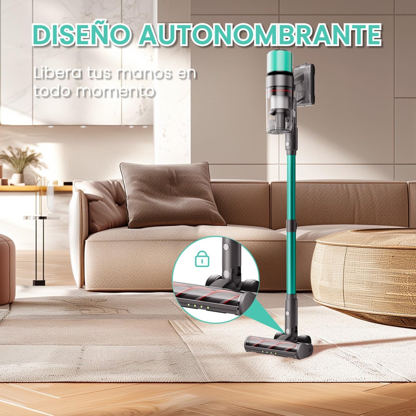 SmartAI V5 Aspiradora sin Cable 50Kpa 600W 70Min, Modo Auto, Antienredos para Suelos y Mascotas