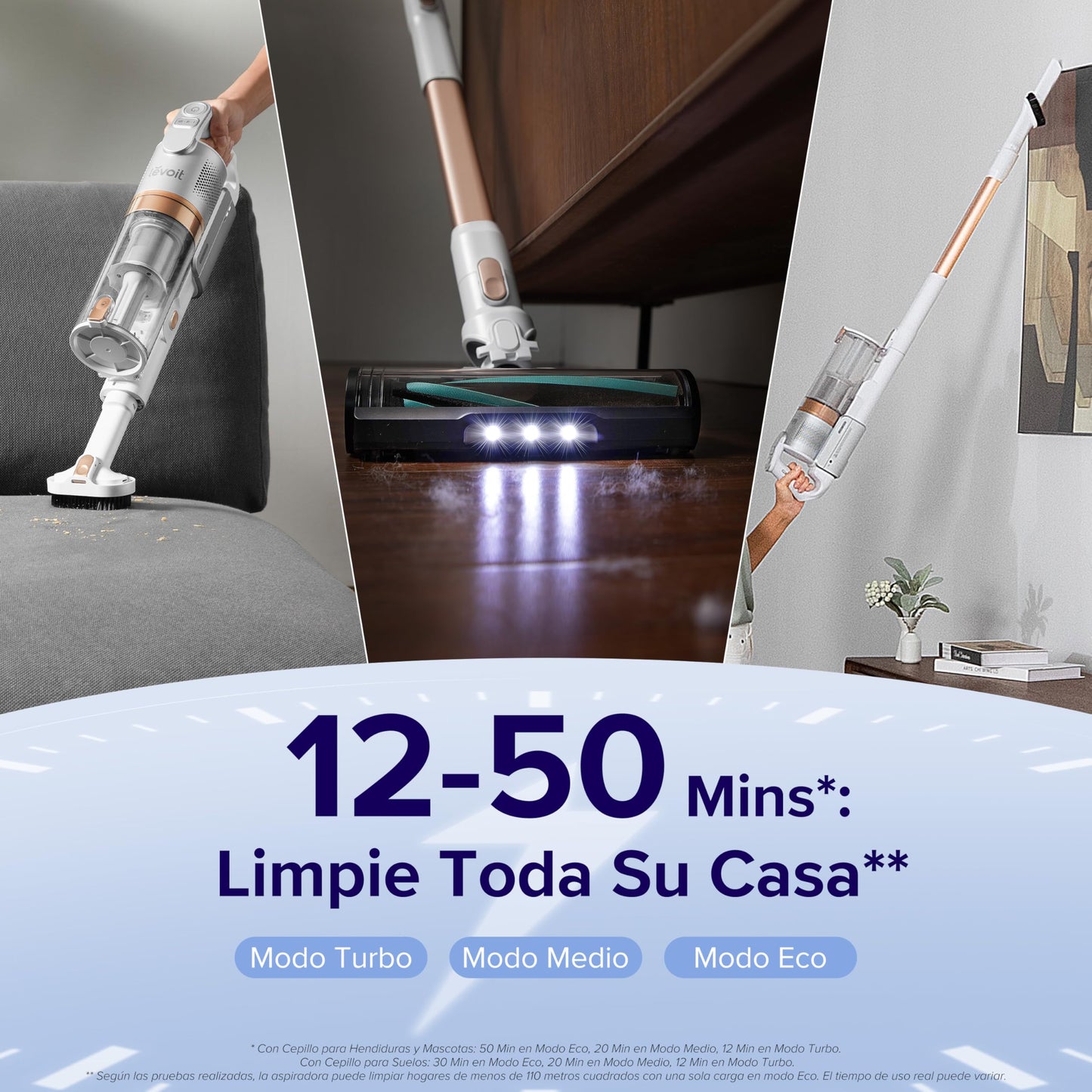 LEVOIT Aspiradora sin Cable 4 en 1, 50Min, Tecnología Antienredos, LED, para Suelo y Mascotas