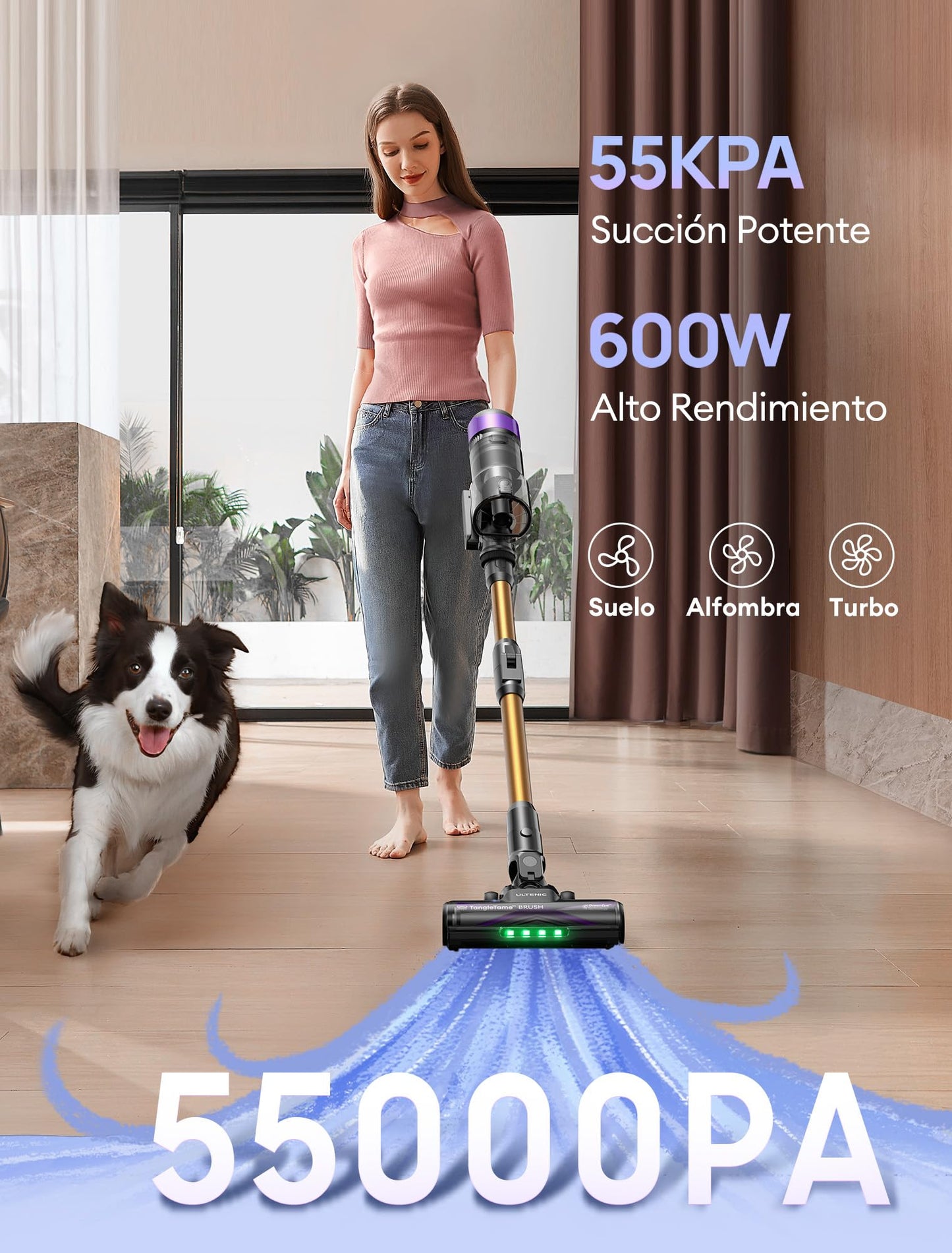 Ultenic U20 Aspiradora sin Cable 55KPa 60Min con Brazo Flexible para Limpieza Bajo Muebles