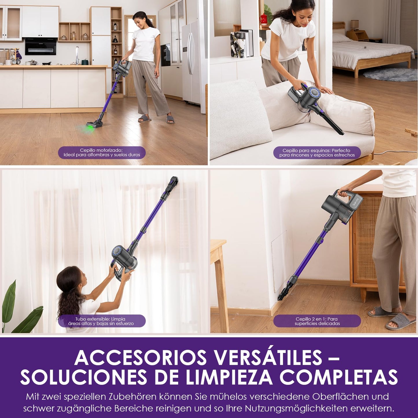 Suirviz U8 Aspiradora sin Cable 40KPa 35Min con Luz Verde, Ideal para Suelos, Alfombras y Mascotas