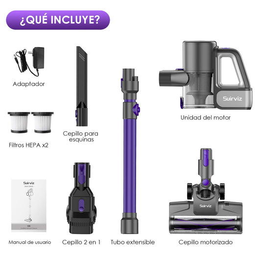 Suirviz U8 Aspiradora sin Cable 40KPa 35Min con Luz Verde, Ideal para Suelos, Alfombras y Mascotas