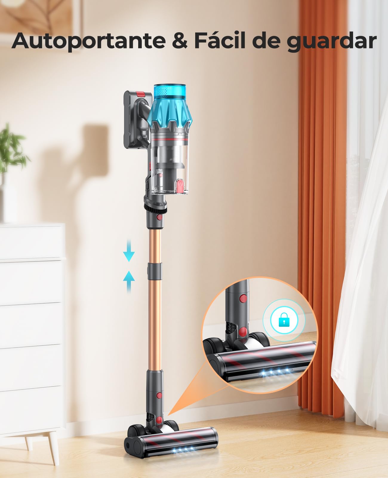 Fieety Aspiradora sin Cable 45Kpa 550W 60Min, Pantalla LED, Antienredos, para Alfombra y Suelo