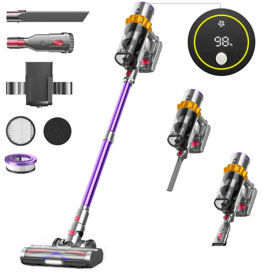 Aspiradora sin Cable 45KPa 550W 70Min Pantalla LED Filtro 8 Etapas para Alfombra y Mascotas