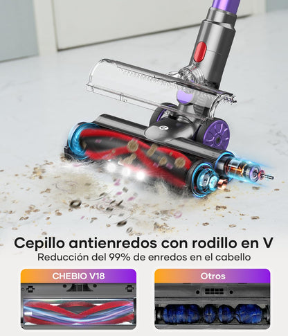 CHEBIO Aspiradora sin Cable 550W 45Kpa 70Min, Pantalla LED, Modo Auto, para Pelo y Alfombra