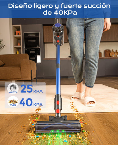 Ivormentico Aspiradora sin Cable 40Kpa 450W 50Min, LED Verde, para Suelo y Pelo de Mascotas