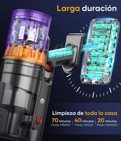 CHEBIO Aspiradora sin Cable 550W 45Kpa 70Min, Pantalla LED, Modo Auto, para Pelo y Alfombra