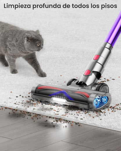 Aspiradora sin Cable 45KPa 550W 70Min Pantalla LED Filtro 8 Etapas para Alfombra y Mascotas