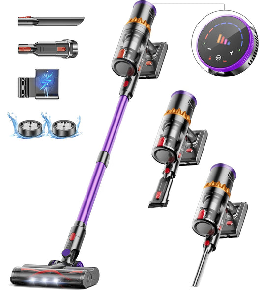 CHEBIO Aspiradora sin Cable 550W 45Kpa 70Min, Pantalla LED, Modo Auto, para Pelo y Alfombra