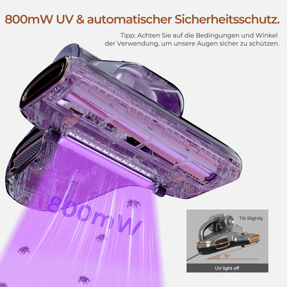 JIGOO T600 Aspiradora Antiácaros 700W 15Kpa, Luz UV, LED, Bajo Ruido, para Colchones