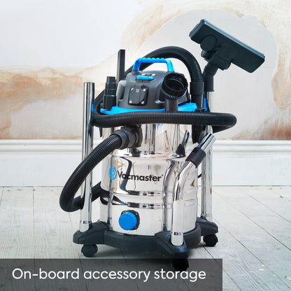 Vacmaster VQ1530SFDC Aspirador Seco-Húmedo 30L 1500W Inoxidable con Soplador y Toma Eléctrica