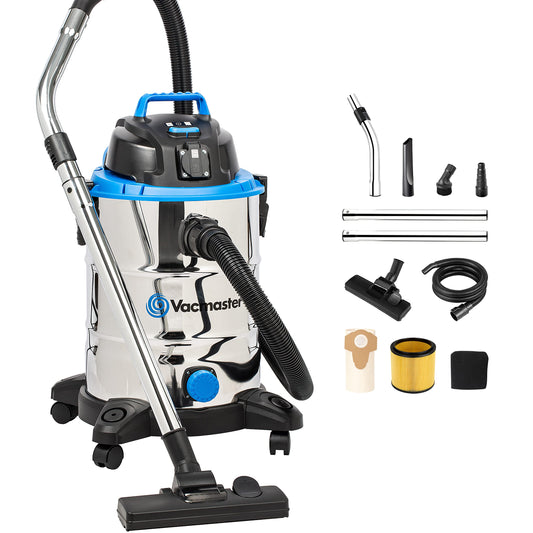 Vacmaster VQ1530SFDC Aspirador Seco-Húmedo 30L 1500W Inoxidable con Soplador y Toma Eléctrica